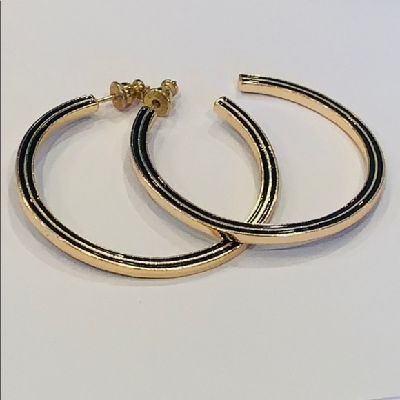 Large hoop Sterling silver gold layer black stripe - Picture 1 of 8